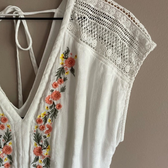 Abercrombie & Fitch Embroidered Romper Pockets Lace  Cottagecore Boho White S - Picture 3 of 10